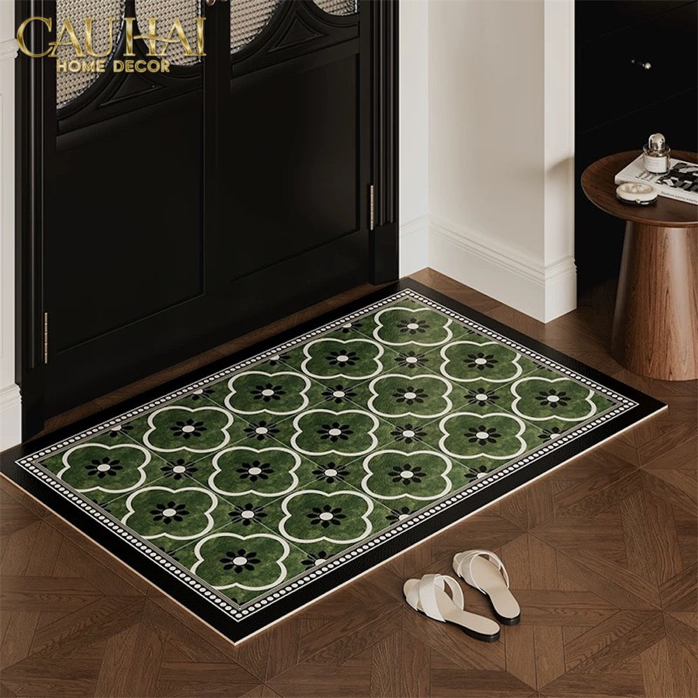 Thảm Bếp Da Micro Nappa Gen8 Longer 45X180 - Olive Green Petals-THẢM BẾP-CẬU HAI HOME DECOR