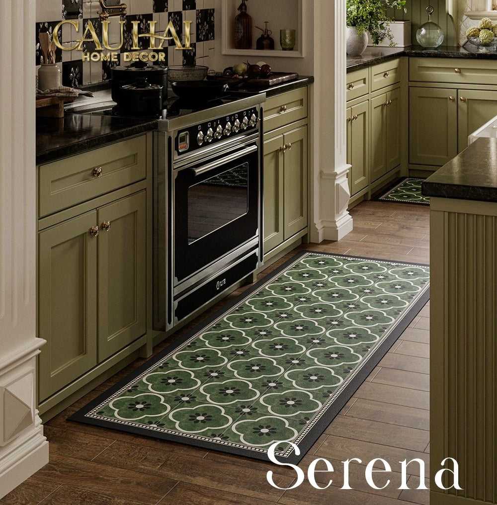 Thảm Cửa Da Cao Cấp - Water & Oil Repellent 60X90 - Olive Green Petals-CẬU HAI HOME DECOR
