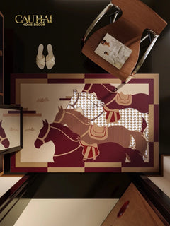 Thảm Cửa Da Cao Cấp - Water & Oil Repellent 60x90 - Rouge de Voyage Équestre · Pied-de-Poule-THẢM CỬA-CẬU HAI HOME DECOR