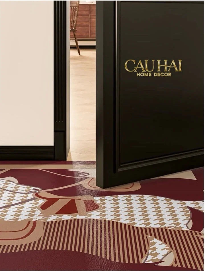 Thảm Cửa Da Cao Cấp - Water & Oil Repellent 60x90 - Rouge de Voyage Équestre · Pied-de-Poule-THẢM CỬA-CẬU HAI HOME DECOR