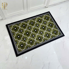Thảm Cửa Da Chữ Nhật 60X90 - Olive Green Petals - Door Mat-THẢM CỬA-CẬU HAI HOME DECOR
