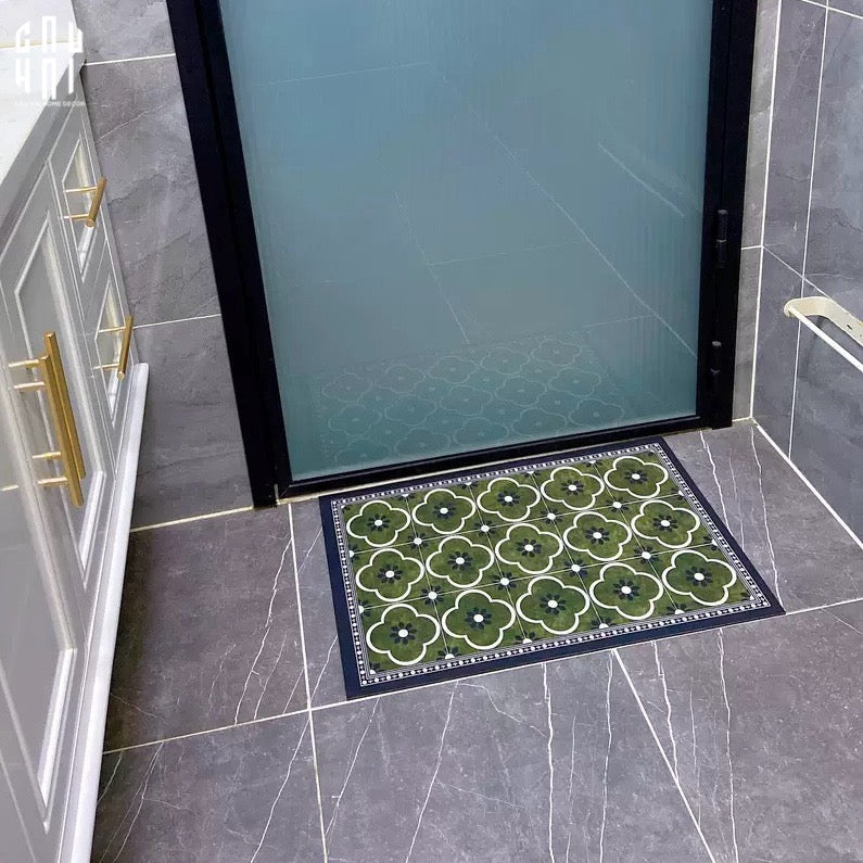 Thảm Cửa Da Chữ Nhật 60X90 - Olive Green Petals - Door Mat-THẢM CỬA-CẬU HAI HOME DECOR