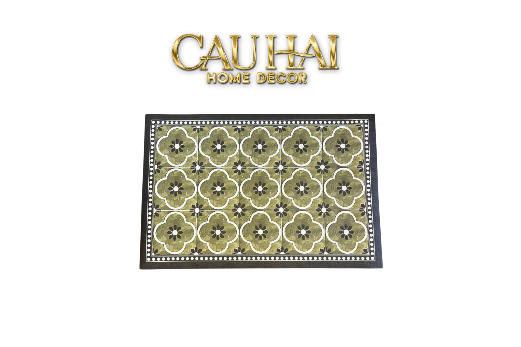 Thảm Cửa Da Chữ Nhật 60X90 - Olive Green Petals - Door Mat-THẢM CỬA-CẬU HAI HOME DECOR
