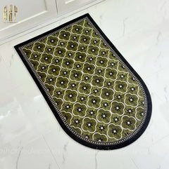 Thảm Cửa Da Oval - 90X120 Olive Green Petals-THẢM CỬA-CẬU HAI HOME DECOR