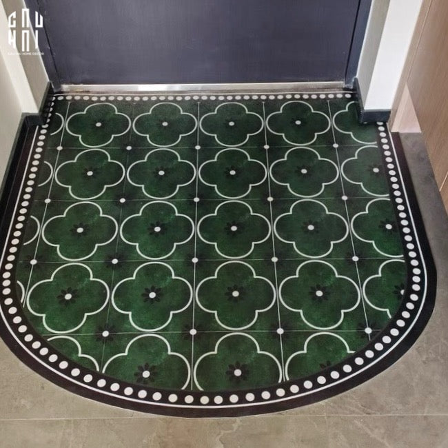 Thảm Cửa Da Oval - 90X120 Olive Green Petals-THẢM CỬA-CẬU HAI HOME DECOR