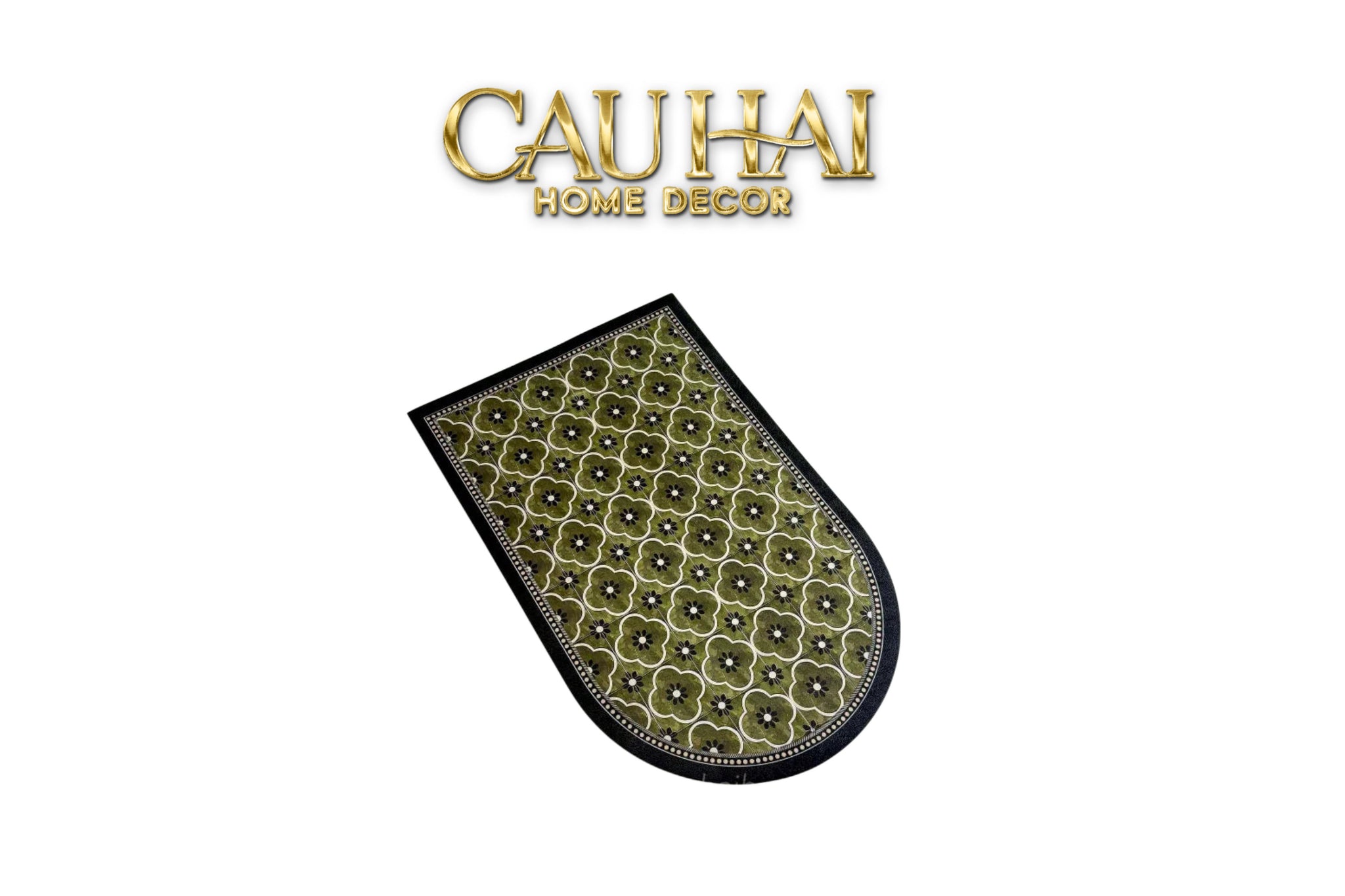 Thảm Cửa Da Oval - 90X120 Olive Green Petals-THẢM CỬA-CẬU HAI HOME DECOR