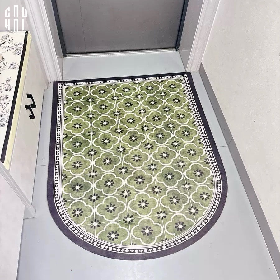 Thảm Cửa Da Oval - 90X120 Olive Green Petals-CẬU HAI HOME DECOR