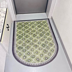 Thảm Cửa Da Oval - 90X120 Olive Green Petals-CẬU HAI HOME DECOR