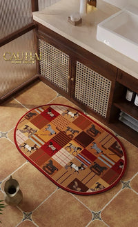 Thảm Cửa Microfiber 50x75 Patina Héritage Brun Patchwork Équestre-CẬU HAI HOME DECOR