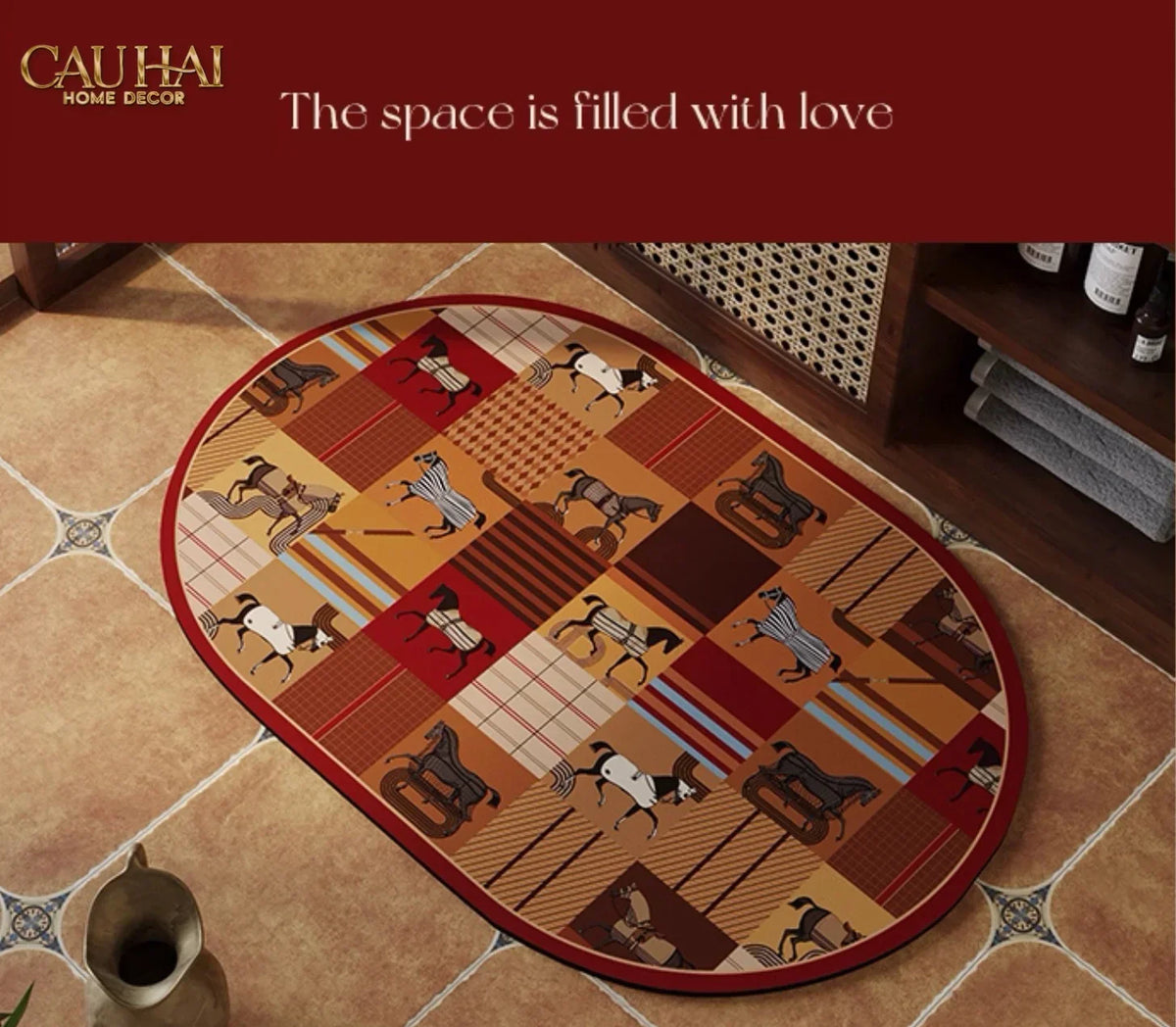 Thảm Cửa Microfiber 50x75 Vermillion Squares Patchwork Équestre-THẢM CỬA-CẬU HAI HOME DECOR-CẬU HAI HOME DECOR