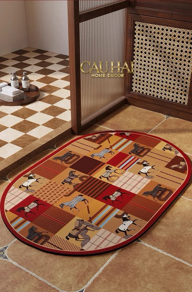 Thảm Cửa Microfiber 50x75 Vermillion Squares Patchwork Équestre-THẢM CỬA-CẬU HAI HOME DECOR-CẬU HAI HOME DECOR