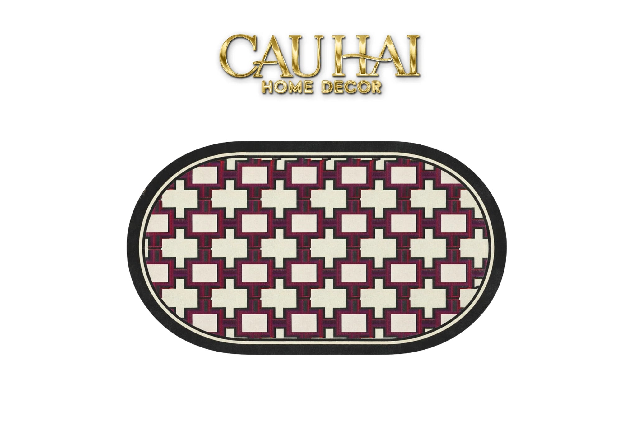 Thảm Cửa Microfiber Gen5 50x80 - Héritage Rouge Carmen Treillis Oval-THẢM CỬA-CẬU HAI HOME DECOR