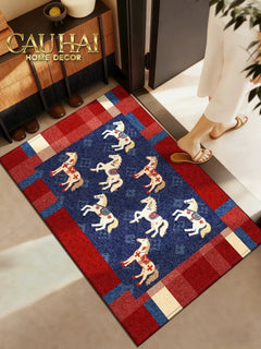 Thảm Cửa Sợi Dệt 60x90 Ngựa Hoàng Gia - Petite Équestre Royale Bleu Fleur de Monogram-CẬU HAI HOME DECOR