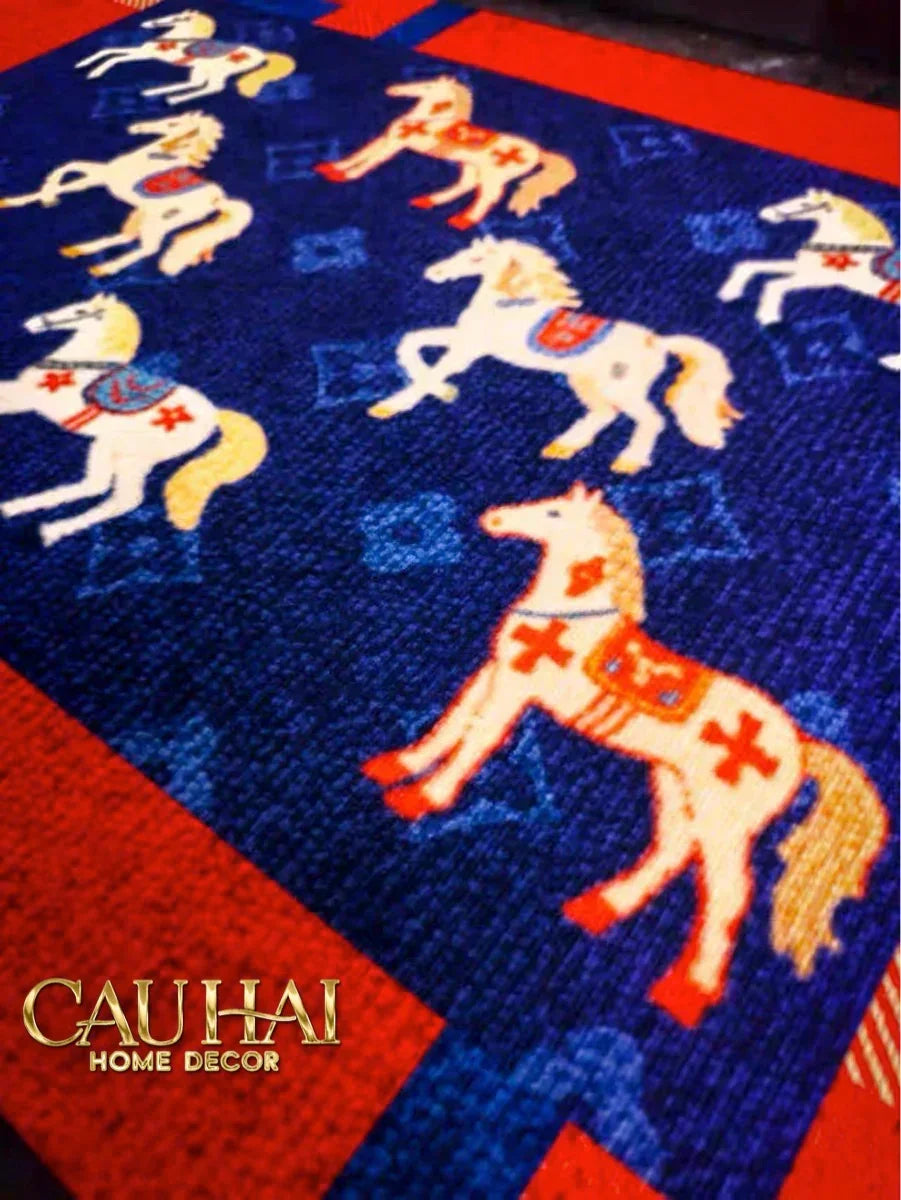 Thảm Cửa Sợi Dệt 80x120 Ngựa Hoàng Gia - Équestre Royale Bleu Fleur de Monogram-THẢM CỬA-Đối tác tại Trung Quốc theo từng đơn đặt hàng-CẬU HAI HOME DECOR