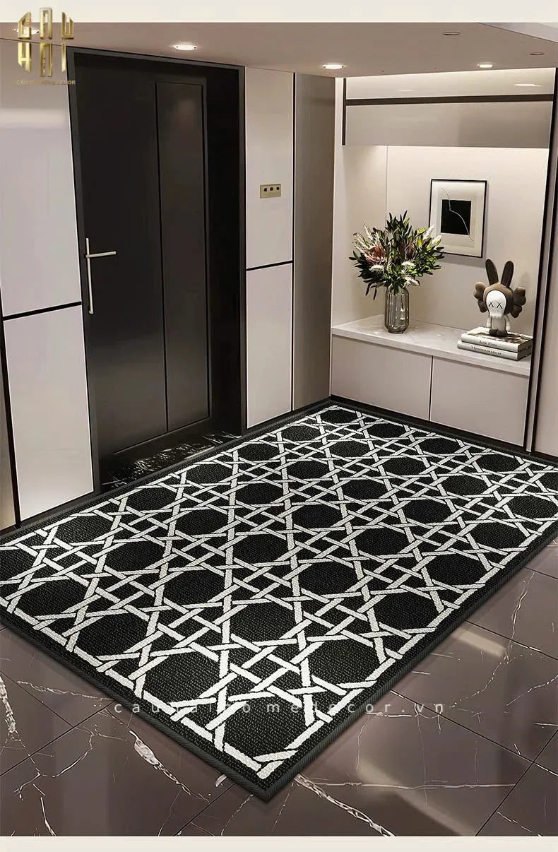 Thảm Cửa Sợi Poly Đan Vòng 100X120 Cannage D.O - Noir-THẢM CỬA-CẬU HAI HOME DECOR