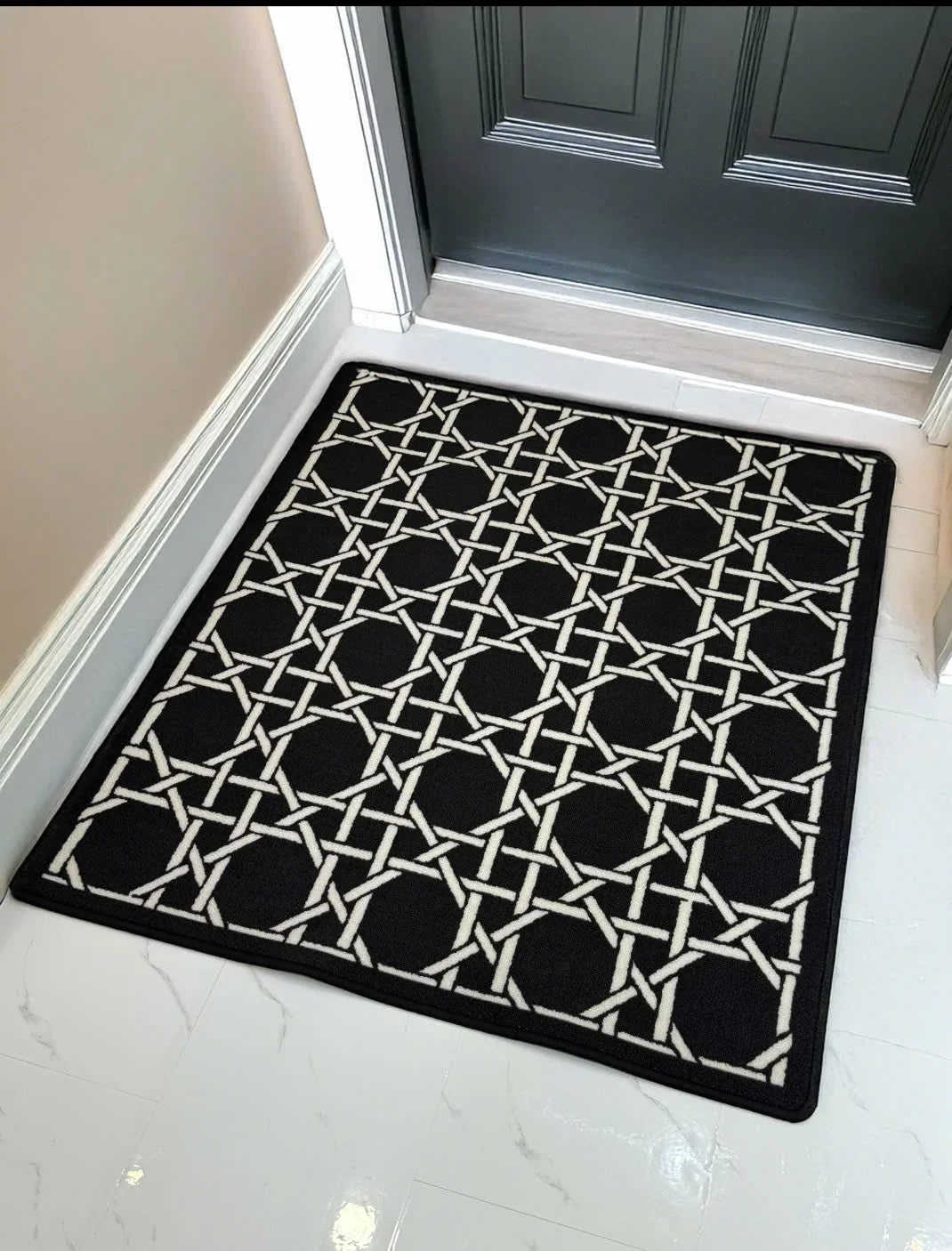 Thảm Cửa Sợi Poly Đan Vòng 100X120 Cannage D.O - Noir-CẬU HAI HOME DECOR