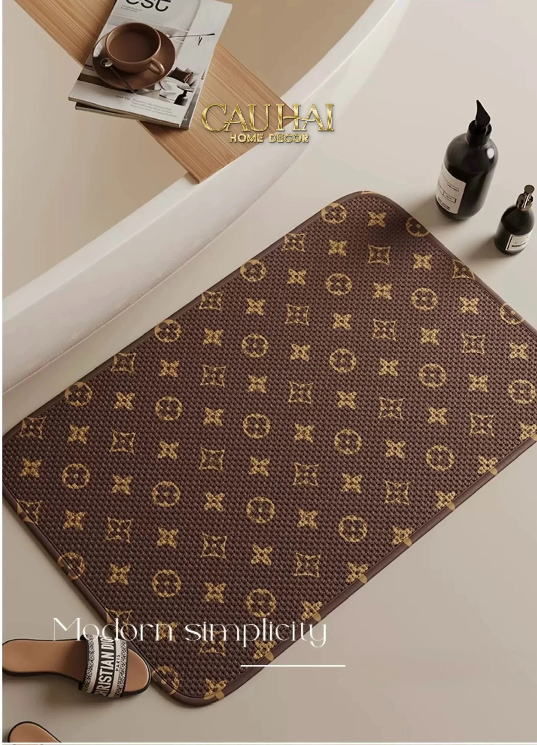 Thảm Cửa Thảm Bathroom Chenille 60X90 - Signature Fleur Monogram-THẢM CỬA-CẬU HAI HOME DECOR