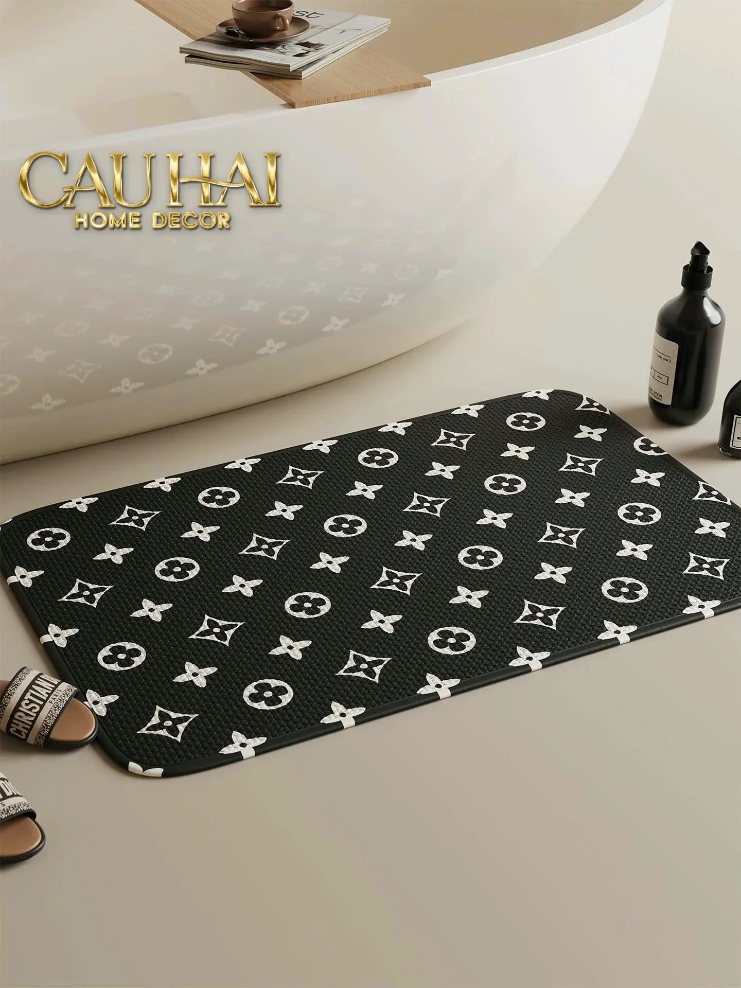 Thảm Cửa Thảm Bathroom Chenille 60X90 - Signature Fleur Monogram-CẬU HAI HOME DECOR