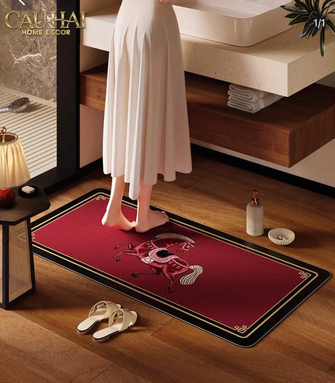 Thảm Cửa / Thảm Bathroom Micro Nappa Gen8 55*90/60*120 - Impérial Équestre Embroidered Cheval - Ruby Rouge-Thảm cửa / bathroom-CẬU HAI HOME DECOR
