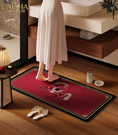 Thảm Cửa / Thảm Bathroom Micro Nappa Gen8 55x90 - Impérial Équestre Embroidered Cheval - Ruby Rouge-CẬU HAI HOME DECOR