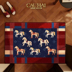 Thảm Cửa Vuông Thang Máy 120x120 Ngựa Hoàng Gia - Équestre Royale Bleu Fleur de Monogram-CẬU HAI HOME DECOR