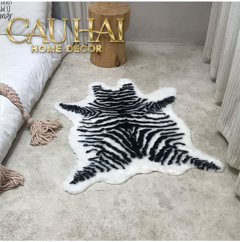 Thảm Lông Faux Fur Zebra Hide Noir 85x110-Thảm Lông-CẬU HAI HOME DECOR