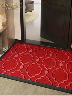 Thảm Ngăn Bụi Sợi Poly Dệt 80X100 Rouge Avalon Bienvenue - Dập Viền Da-CẬU HAI HOME DECOR