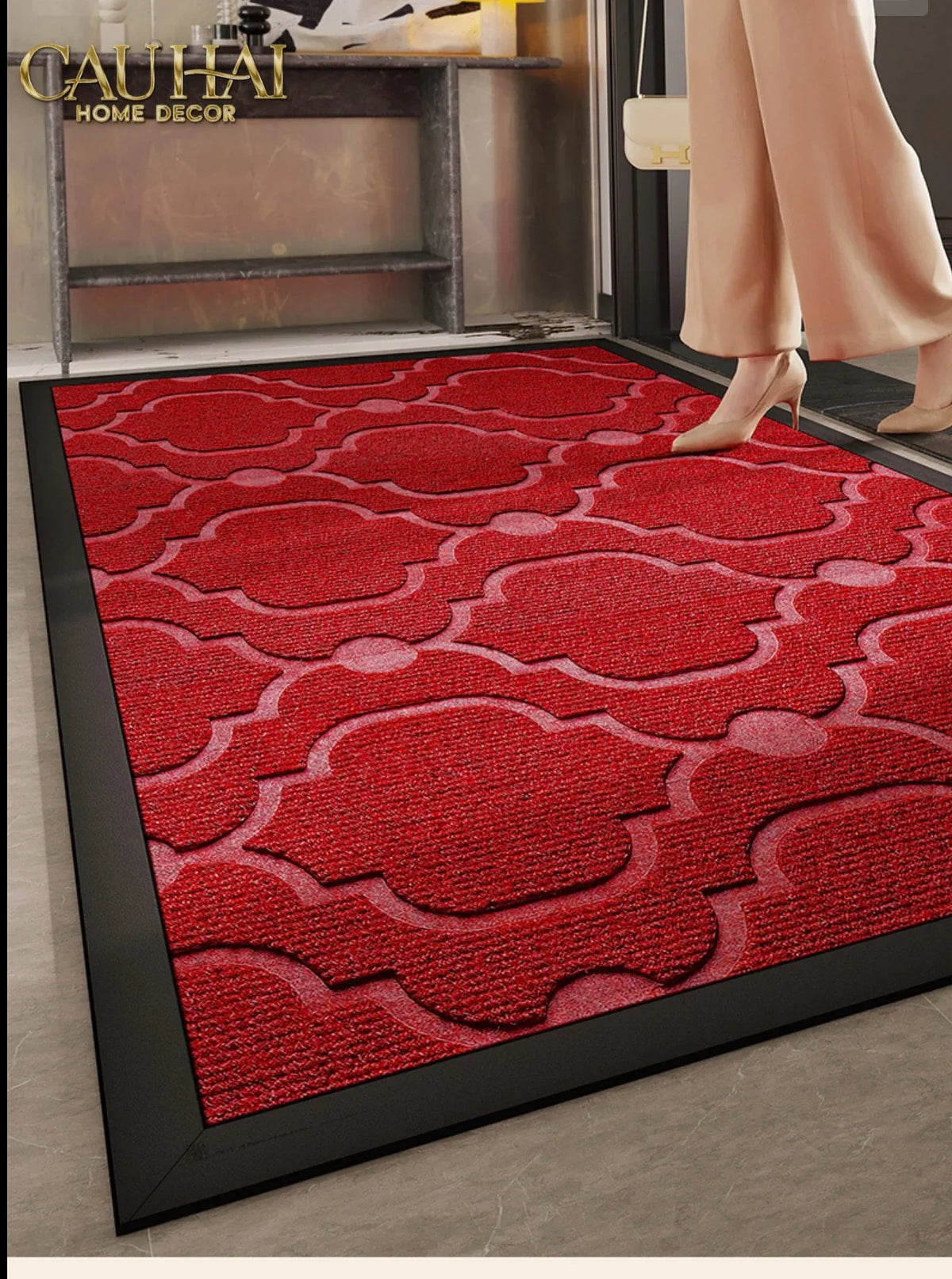 Thảm Ngăn Bụi Sợi Poly Dệt 80x100 Rouge Cannage Bienvenue - Dập Viền Da-THẢM TRẢI SÀN-CẬU HAI HOME DECOR-CẬU HAI HOME DECOR