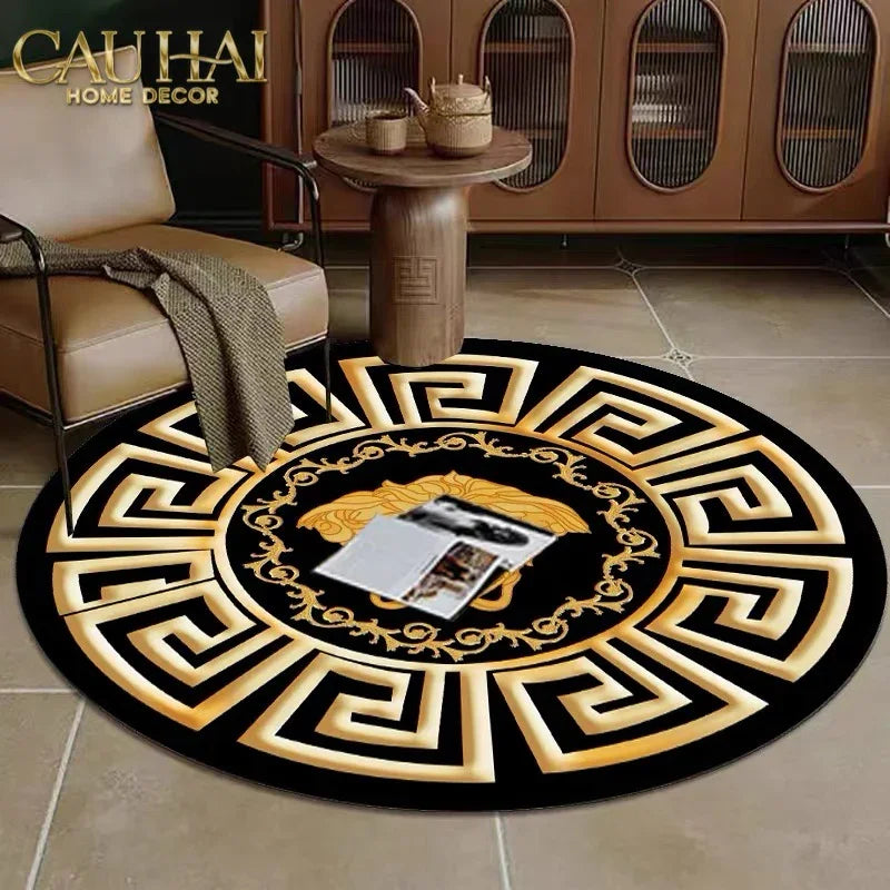 Thảm Tròn D80 Nhung Bỉ - Ronde Carpet Gianni Vers. Medusa Greek Key-THẢM TRÒN - THẢM BED-CẬU HAI HOME DECOR