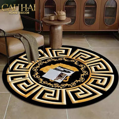 Thảm Tròn D80 Nhung Bỉ - Ronde Carpet Gianni Vers. Medusa Greek Key-THẢM TRÒN - THẢM BED-CẬU HAI HOME DECOR