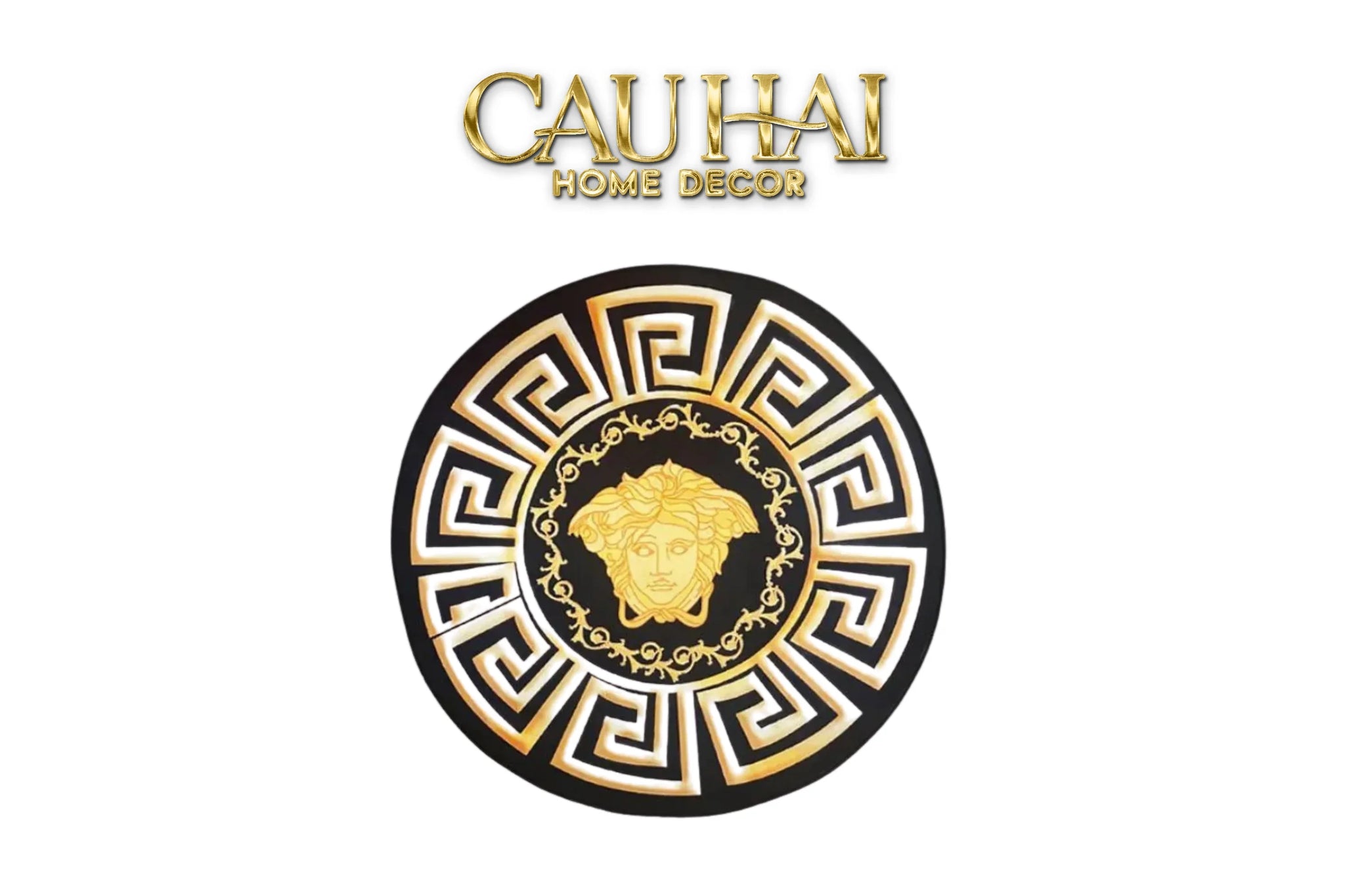 Thảm Tròn D80 Nhung Bỉ - Ronde Carpet Gianni Vers. Medusa Greek Key-THẢM TRÒN - THẢM BED-CẬU HAI HOME DECOR