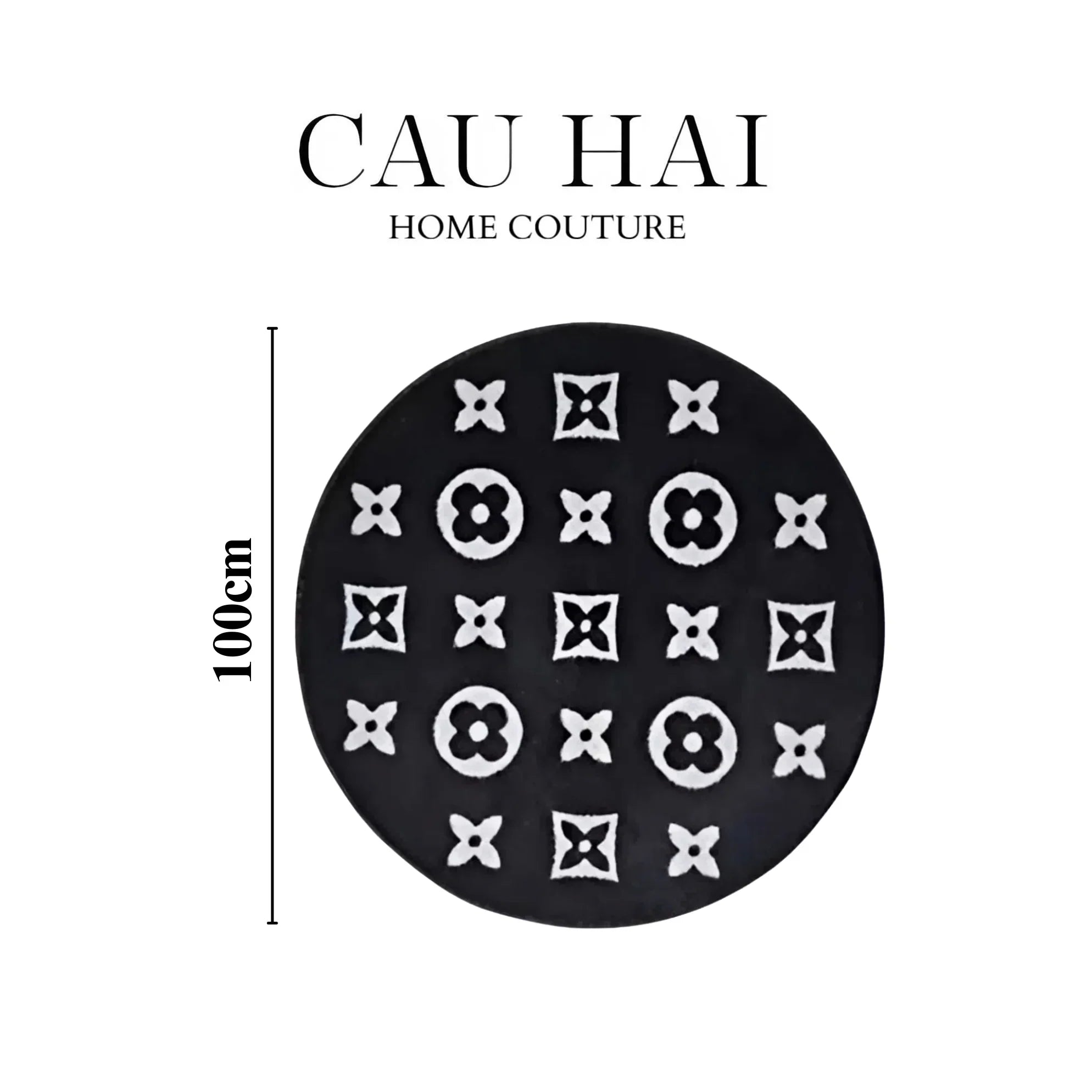 Thảm Tròn Dệt Kim - Le Noir Fleur de Monogram D100-CẬU HAI HOME DECOR