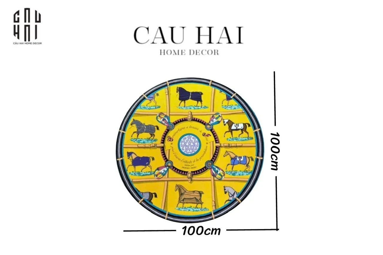 Thảm Tròn Nhung Bỉ D100 - Round Carpet Jaune Bleu Renaissance-THẢM TRÒN - THẢM BED-CẬU HAI HOME DECOR