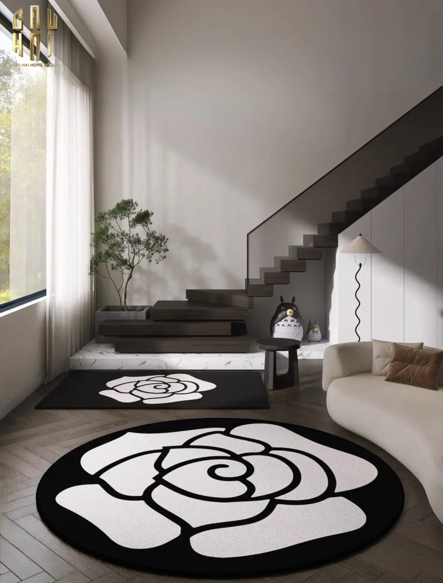 Thảm Tròn Nhung Bỉ D120 Camélia Blanc - Circle-THẢM TRÒN - THẢM BED-CẬU HAI HOME DECOR