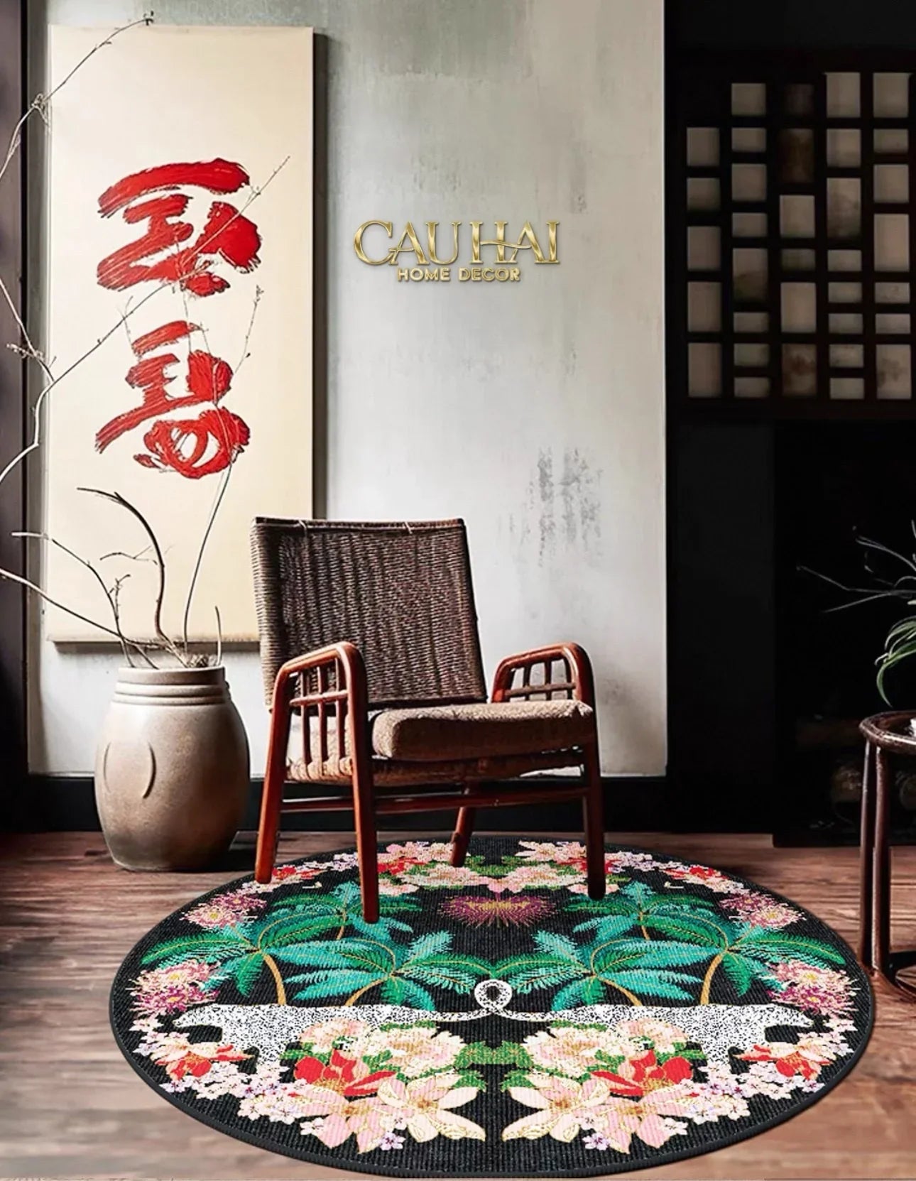 Thảm Tròn Nhung Bỉ D160 - Nocturne Jungle Panthera-THẢM TRÒN - THẢM BED-CẬU HAI HOME DECOR