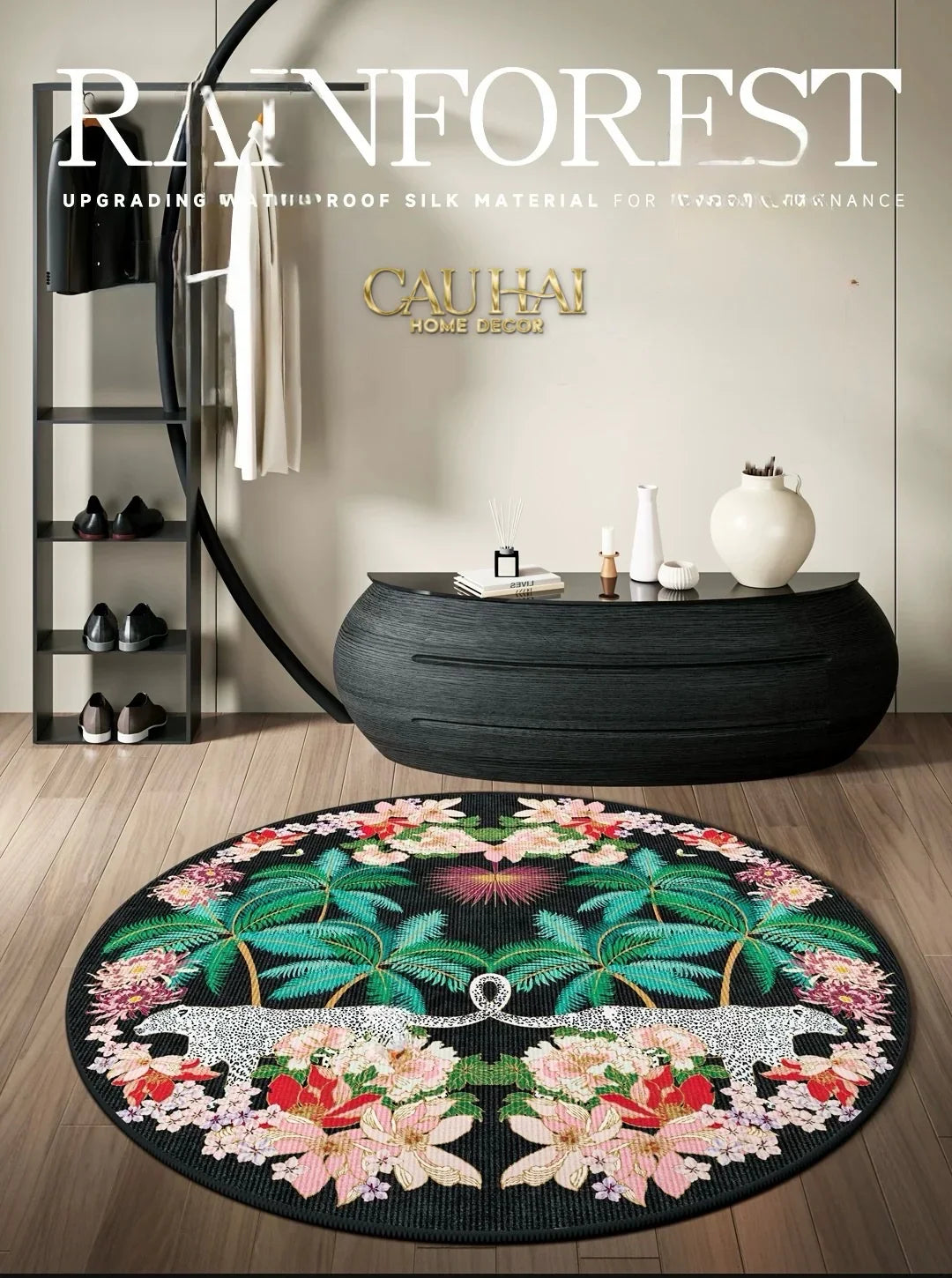 Thảm Tròn Nhung Bỉ D160 - Nocturne Jungle Panthera-THẢM TRÒN - THẢM BED-CẬU HAI HOME DECOR