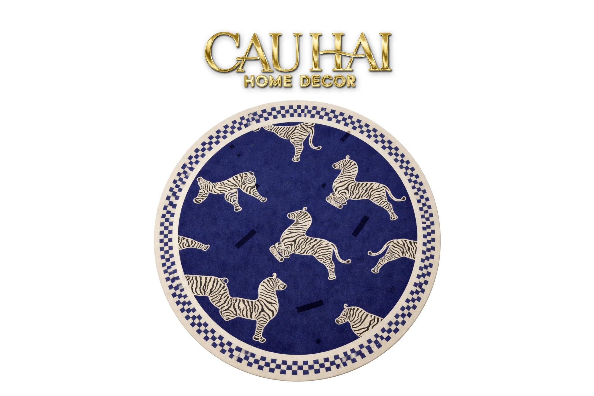 Thảm Tròn Nhung Bỉ - La Danse Du Zèbre - Bleu Indigo D140-THẢM TRÒN - THẢM BED-CẬU HAI HOME DECOR