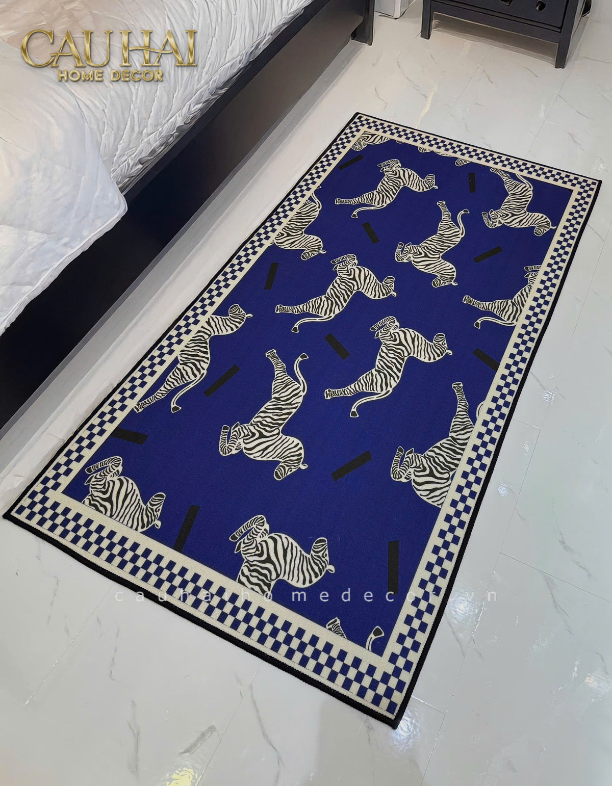 Thảm Tròn Nhung Bỉ - La Danse Du Zèbre - Bleu Indigo D140-THẢM TRÒN - THẢM BED-Đối tác tại Trung Quốc theo từng đơn đặt hàng-CẬU HAI HOME DECOR