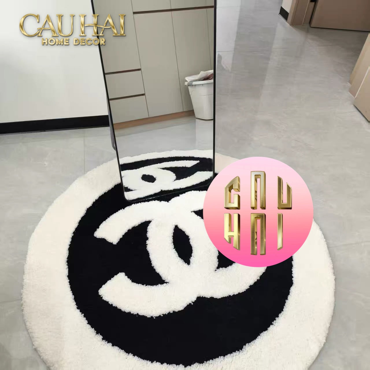 Thảm Tròn Sợi Dệt D100 - Blanche Iconique Coco Spéciale Édition-CẬU HAI HOME DECOR