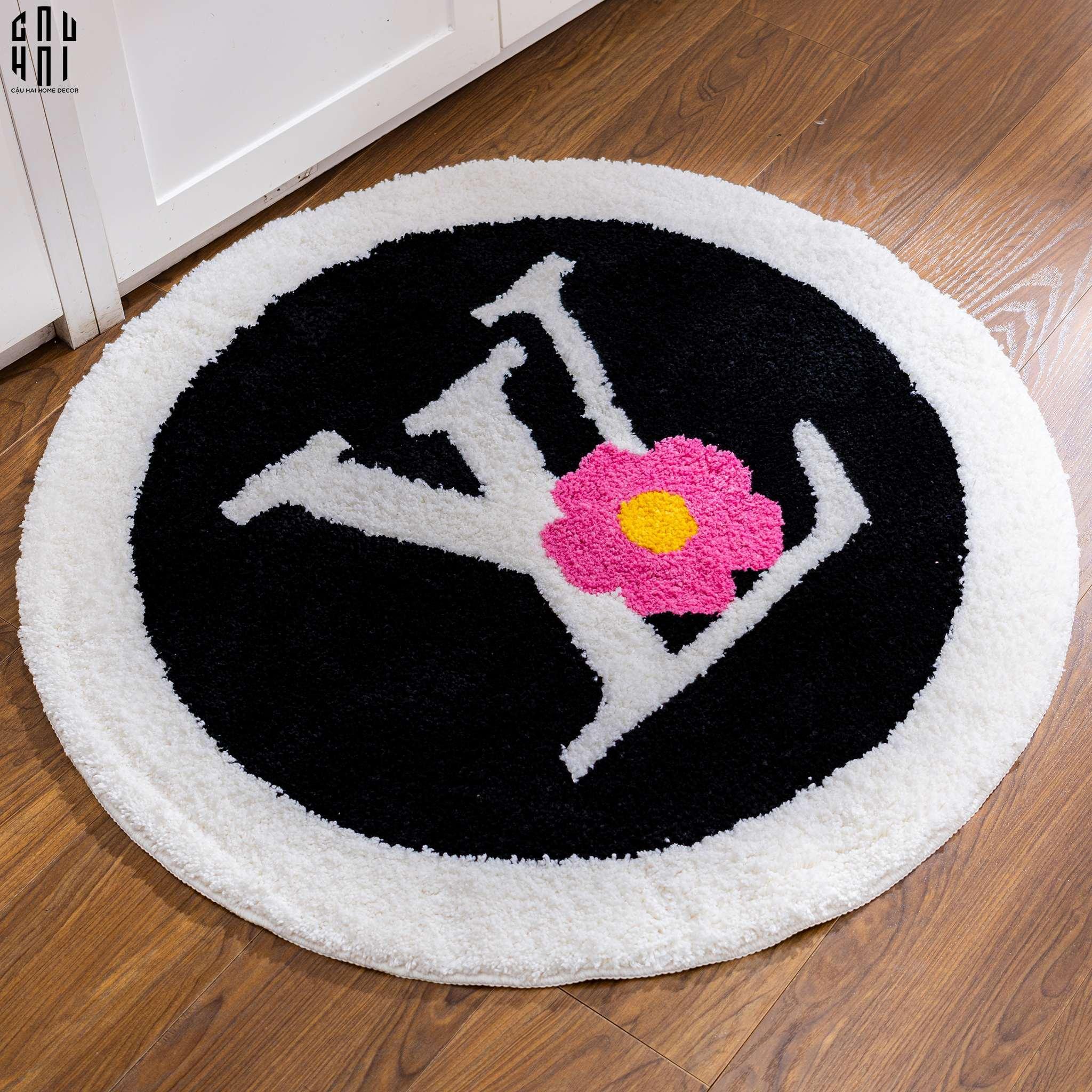 Thảm Tròn Sợi Dệt - D80/D100 La vie en Rose - Blanc Ou Noir-THẢM TRÒN - THẢM BED-CẬU HAI HOME DECOR
