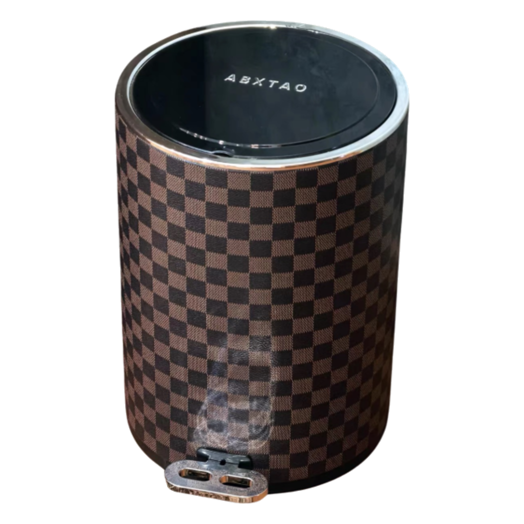 Thùng Rác Bọc Da Cao Cấp 15L - Damier Ebene L Class Trash Bin - Cậu Hai Home Decor