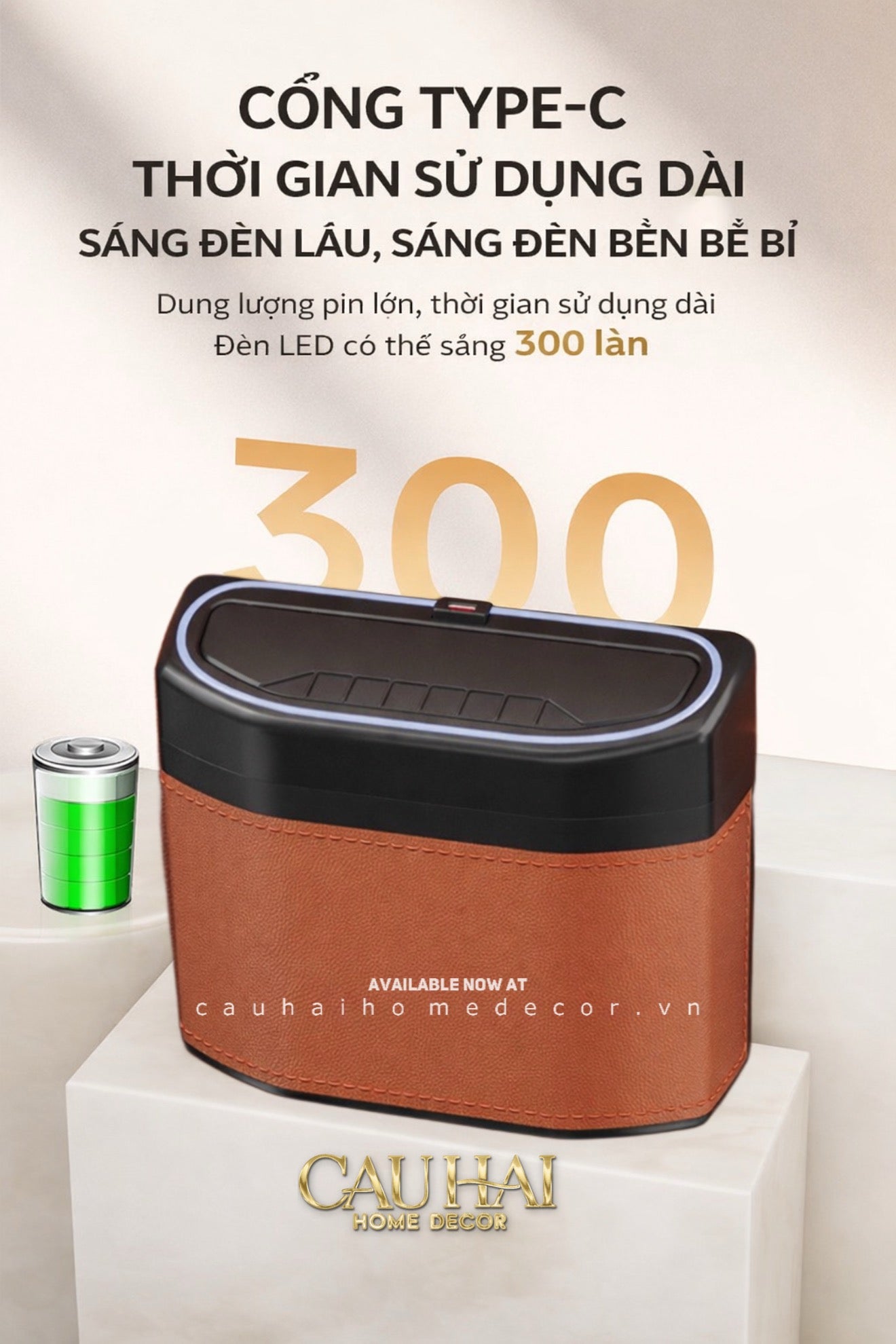 Thùng Rác Bọc Da Car Mini Bin - Cognac-Thùng Rác-CẬU HAI HOME DECOR