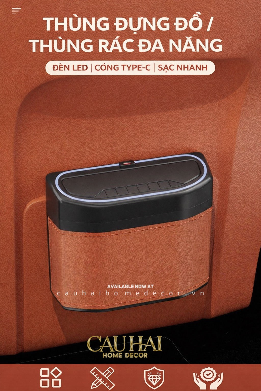 Thùng Rác Bọc Da Car Mini Bin - Cognac-Thùng Rác-Đối tác tại Trung Quốc theo từng đơn đặt hàng-CẬU HAI HOME DECOR