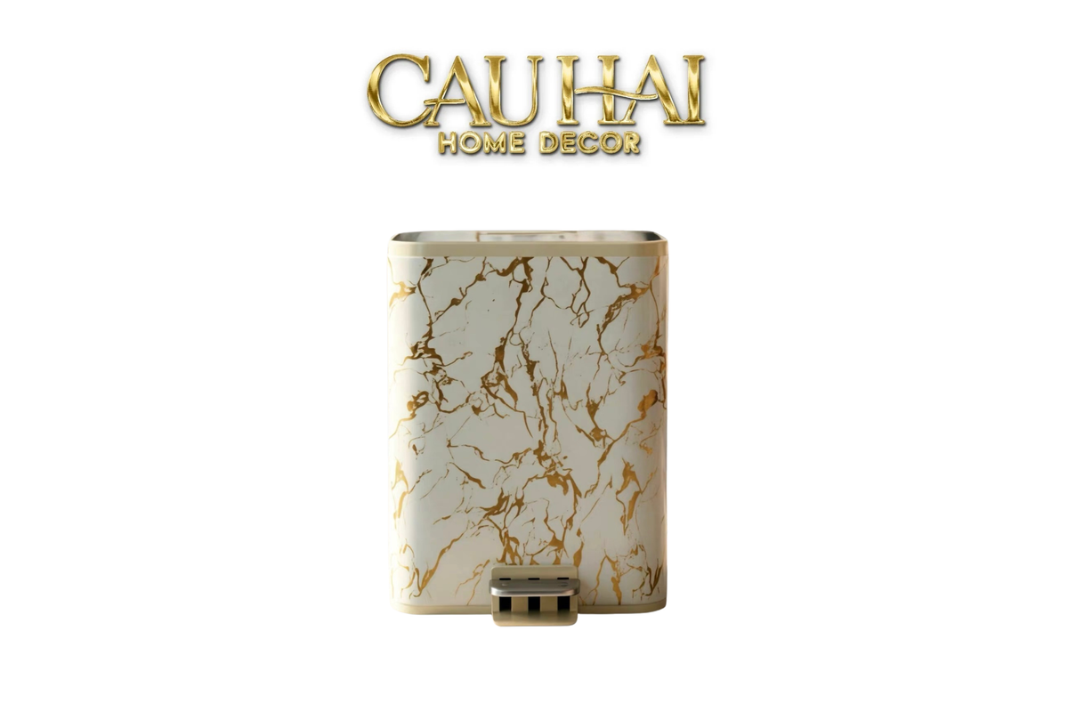 Thùng Rác Bọc Da Đạp Chân Thép Marble Silencieux Ivory 25L-CẬU HAI HOME DECOR-CẬU HAI HOME DECOR