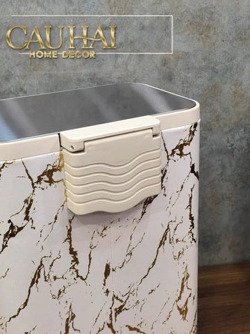 Thùng Rác Bọc Da Đạp Chân Thép Marble Silencieux Ivory 25L-CẬU HAI HOME DECOR-CẬU HAI HOME DECOR