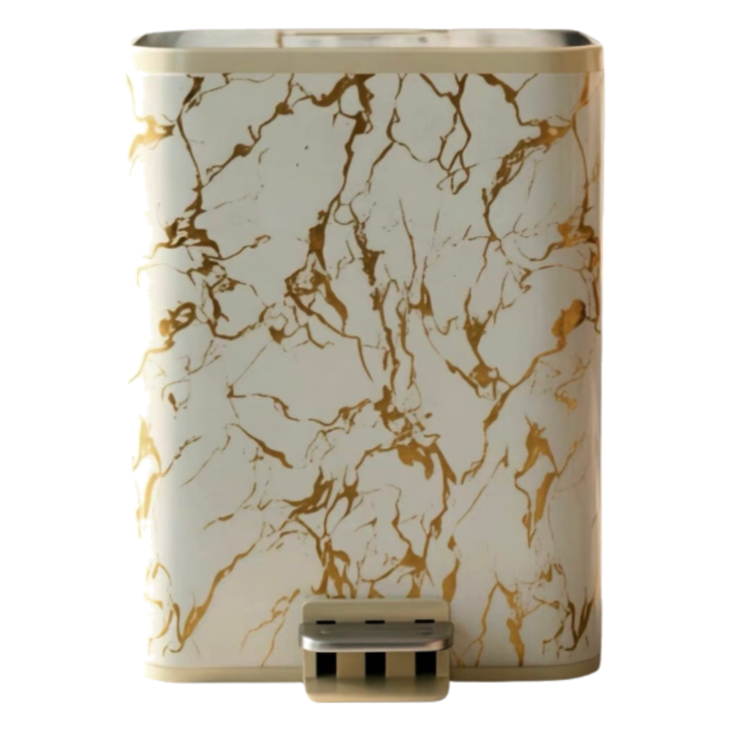 Thùng Rác Bọc Da Đạp Chân Thép Marble Silencieux Ivory 25L - Cậu Hai Home Decor