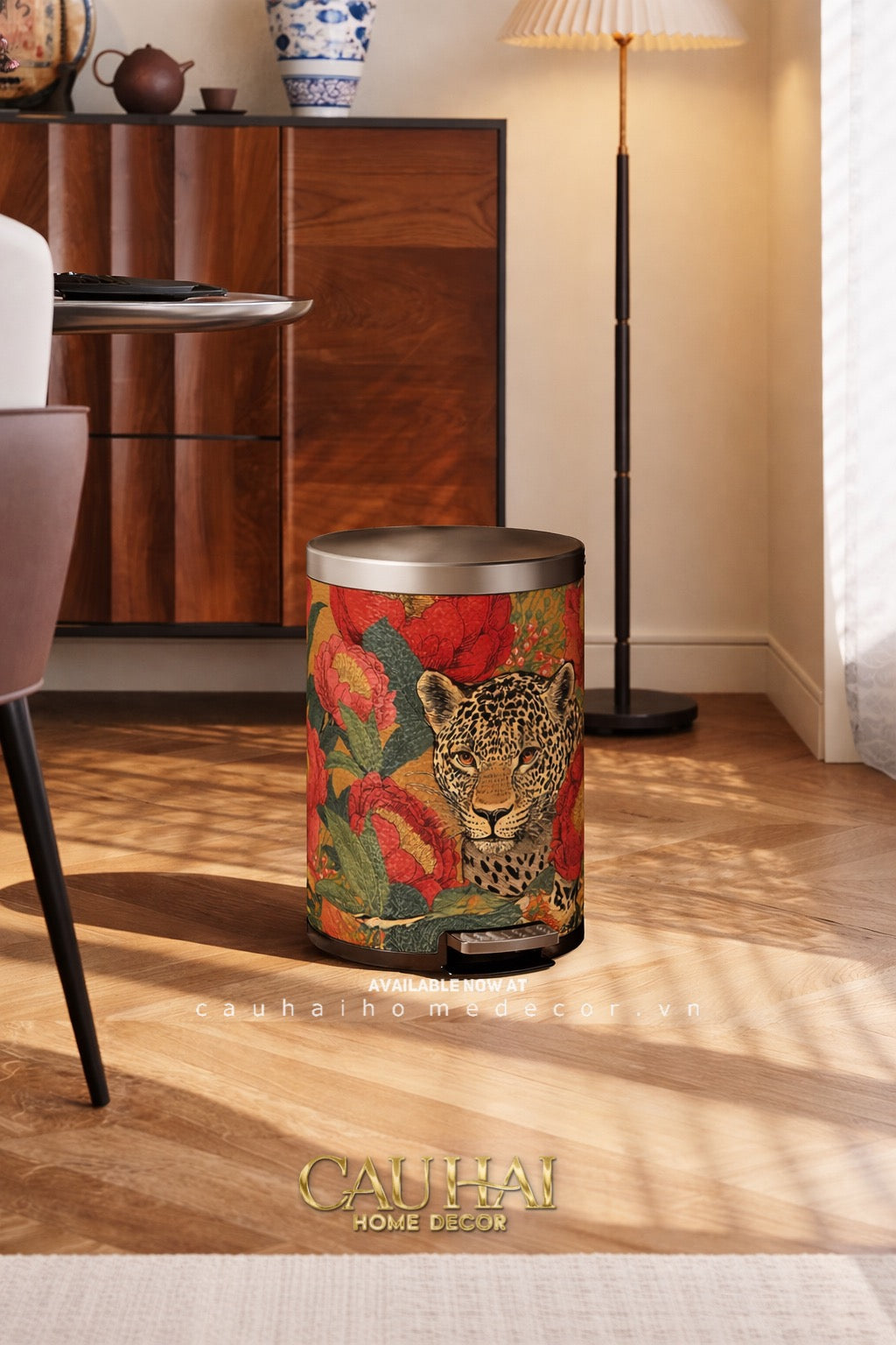 Thùng Rác Da Crimson Leopard Jungle D.O 14L-Thùng Rác-CẬU HAI HOME DECOR
