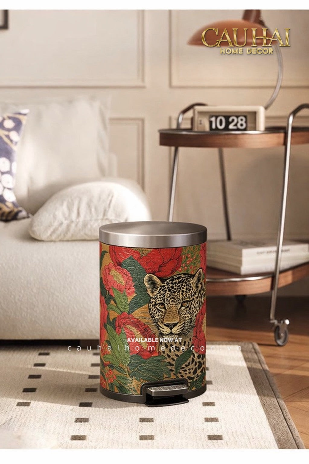 Thùng Rác Da Crimson Leopard Jungle D.O 14L-Thùng Rác-CẬU HAI HOME DECOR