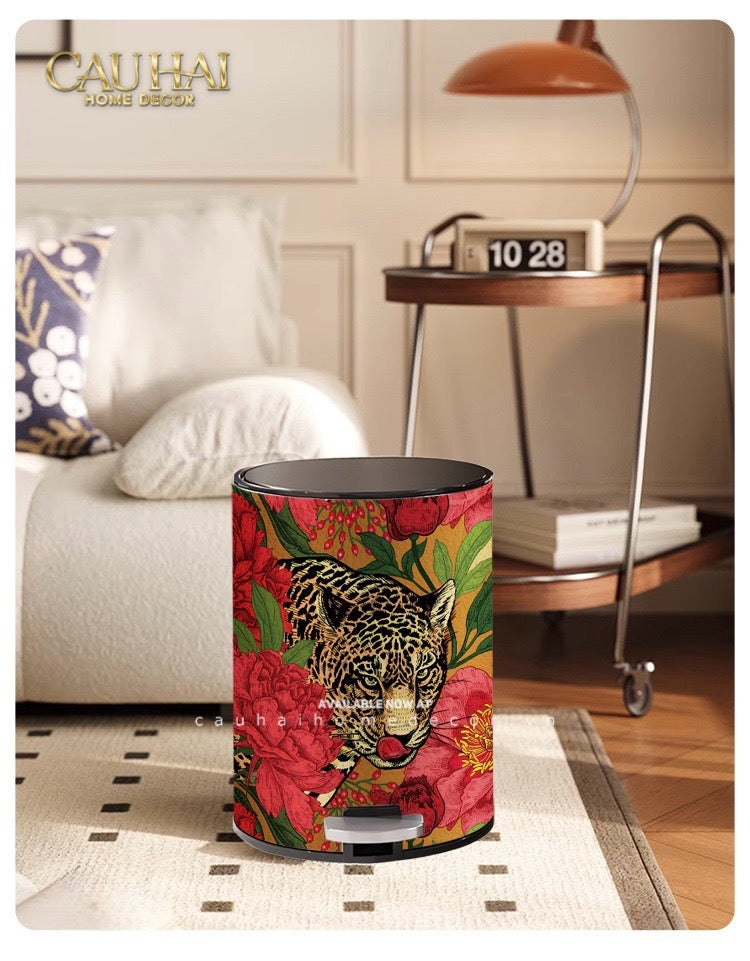 Thùng Rác Da Crimson Leopard Jungle D.O 14L-Thùng Rác-CẬU HAI HOME DECOR