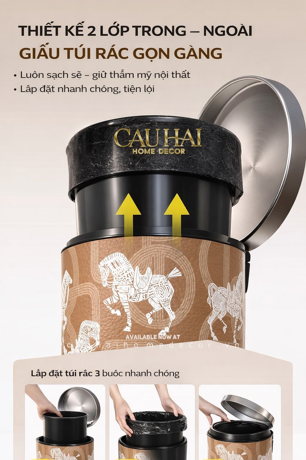 Thùng Rác Da Les Cavaliers Blancs Impériaux 14L - Vert Up-Thùng Rác-CẬU HAI HOME DECOR